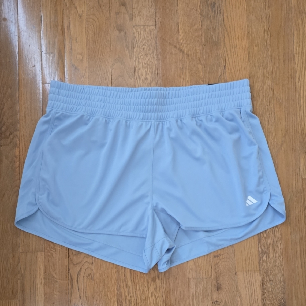 ADIDAS BRAND SIGNATURE WOMENS PLUS SIZE LIGHT BLUE PACER TRAINING SHORTS SIZE 1X